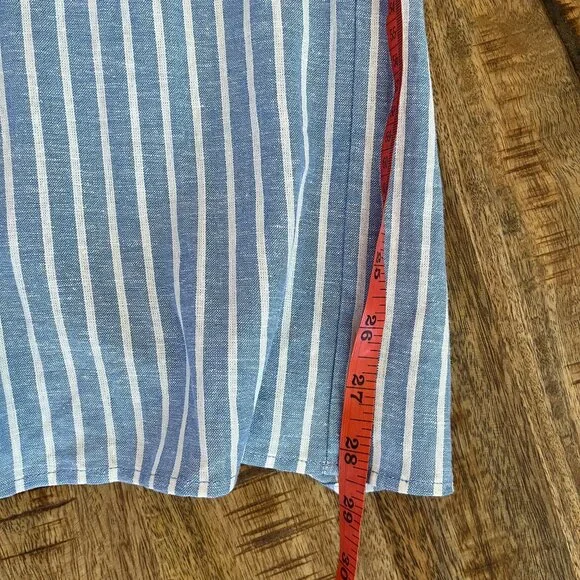 H&M Blue Striped Linen Blend Smocked Jumpsuit Small Beachy Coastal Nautical - Picture 12 of 13